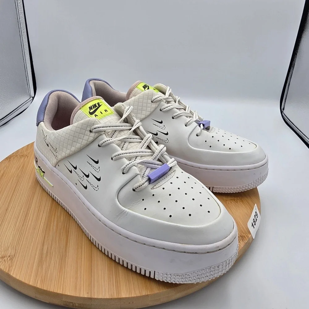 Nike Air Force 1 Sage Low LX White Multi-Swoosh Platform Sneakers CU5315-100 - Picture 5 of 13